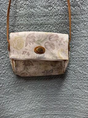 Authentic Original Vintage Style Cream Floral Crossbody with Tan Strap